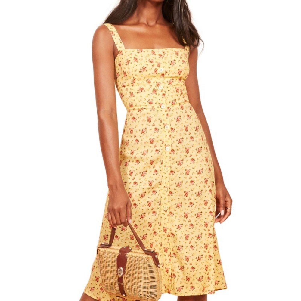 Reformation Midi Dress Persimmon Button Front Zinnia